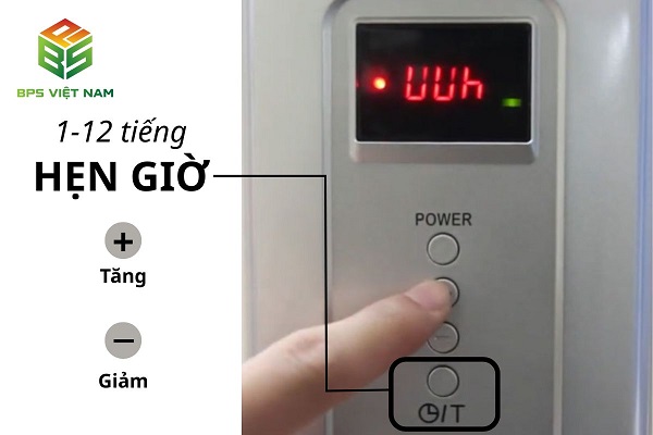 Sử dụng nút Đồng hồ/T và nút tăng/ giảm để hẹn giờ bật/ tắt cho thiết bị