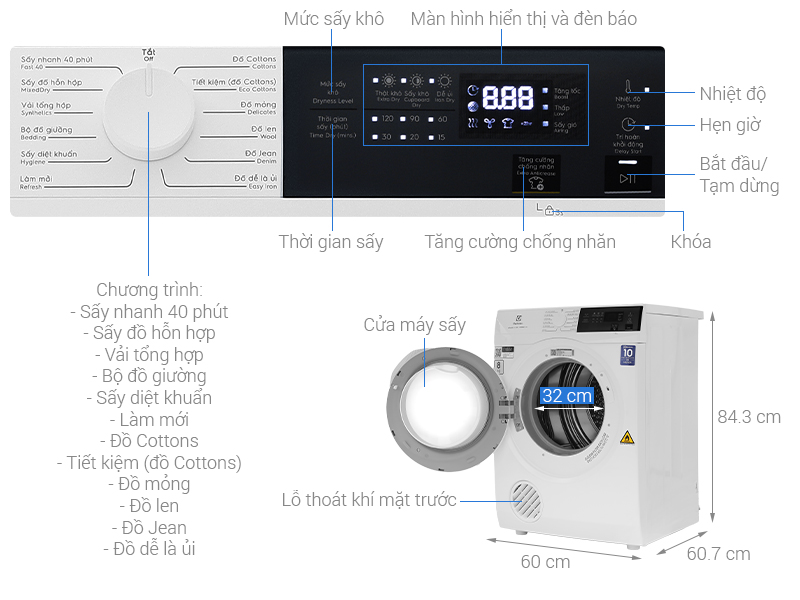 Máy sấy thông hơi Electrolux UltimateCare 8kg EDV804H3WC