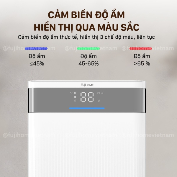 Máy hút ẩm FujiHome DH12NW (12 Lít/24h) hiển thị màu sắc trực quan