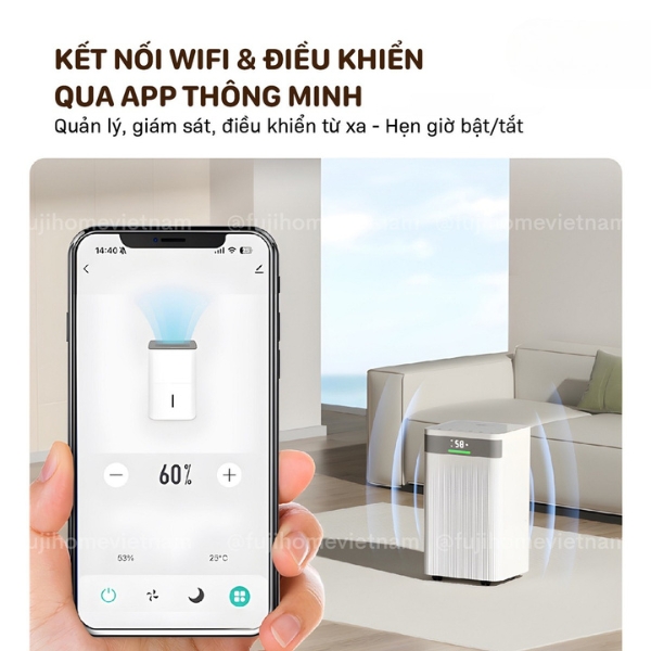 Máy hút ẩm FujiHome DH12NW (12 Lít/24h) kết nối wifi tiện lợi
