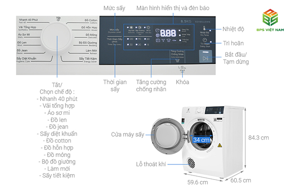 Chương trình sấy của Máy sấy quần áo Electrolux EDV854J3WB