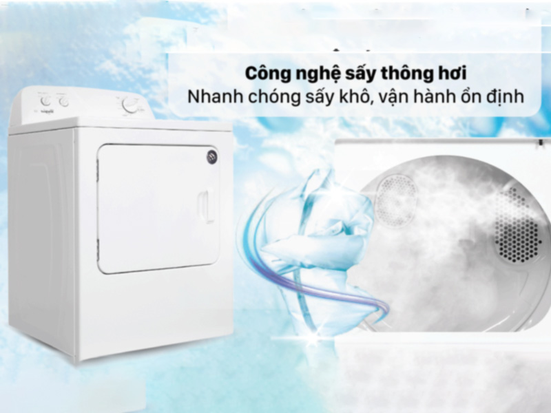 Máy sấy quần áo Whirlpool 3LWED4705FW khối lượng sấy 15kg sử dụng công nghệ sấy thông hơi