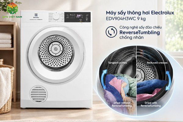 Electrolux EDV904H3WC ứng dụng công nghệ sấy chống nhăn đảo chiều ReverseTumbling