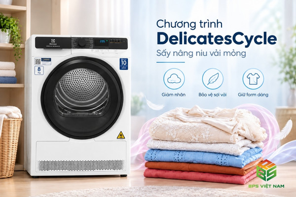 Máy sấy bơm nhiệt Electrolux 8kg EDH803J5WC trang bị chu trình Delicates Cycle
