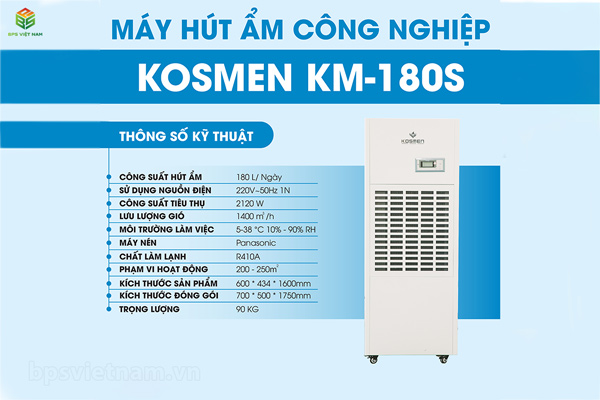 Thông số kỹ thuật máy hút ẩm công nghiệp Kosmen KM-180S
