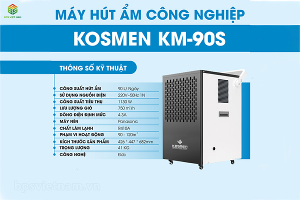 Thông số kỹ thuật máy hút ẩm công nghiệp Kosmen KM-90S