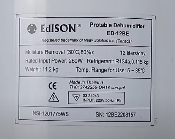 Máy hút ẩm gia đình Edison 12BE made in Thái Lan