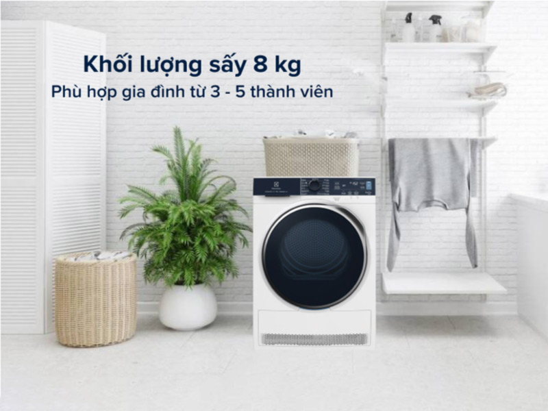 Máy sấy quần áo Electrolux EDH803Q7WB phù hợp với gia đình 3 -5 người