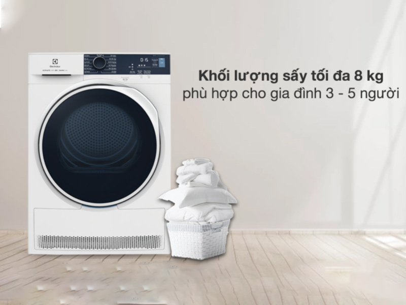 Máy sấy quần áo Electrolux EDH804H5WB phù hợp với gia đình 3 - 5 người