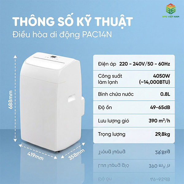 Máy điều hòa di động thông minh FujiHome PAC14N