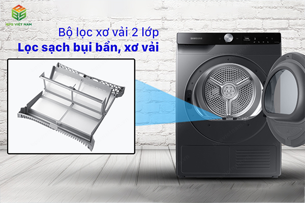 Lọc sạch xơ vải với bộ lọc 2 trong 1 trên máy sấy quần áo Samsung DV90T7240BB/SV