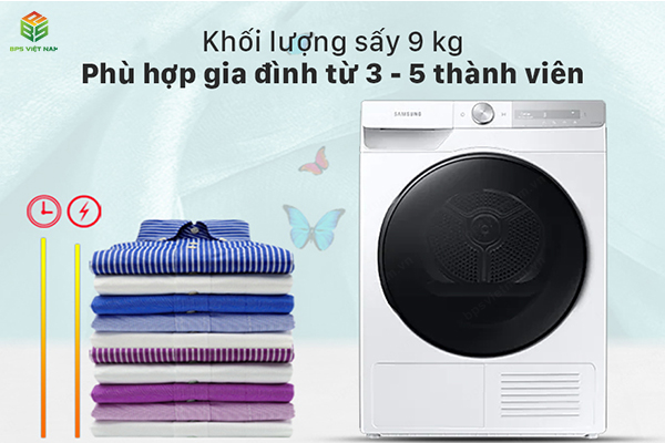 Máy sấy quần áo Samsung DV90T7240BH/SV khối lượng sấy 9kg