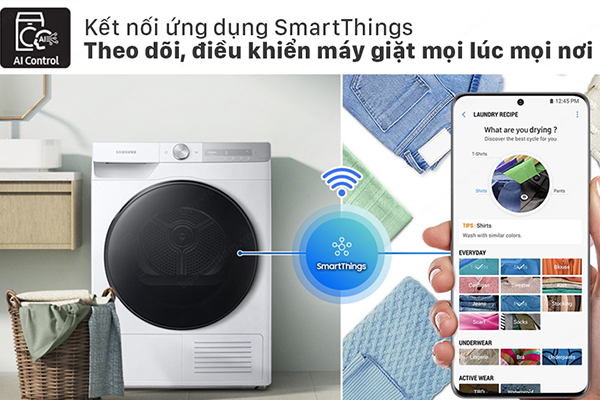 Máy sấy quần áo Samsung DV90T7240BH/SV kết nối wifi điều khiển từ xa'