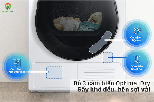 Máy sấy quần áo Samsung DV90T7240BH/SV trang bị bộ 3 cảm biến Optimal Dry