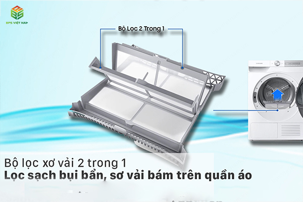 Máy sấy quần áo Samsung DV90T7240BH/SV trang bị bộ lọc 2 trong 1 lọc sạch bụi vải 