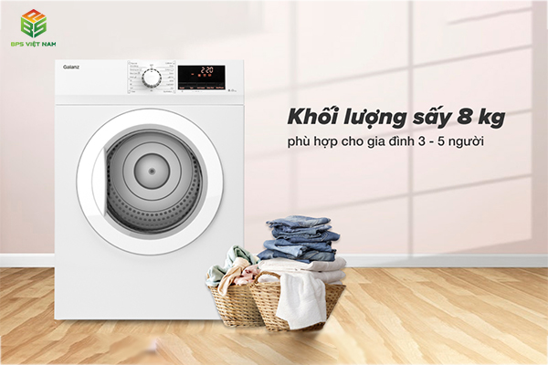 Máy sấy quần áo Galanz DV-80T5C(W) có khối lượng sấy lên đến 8kg