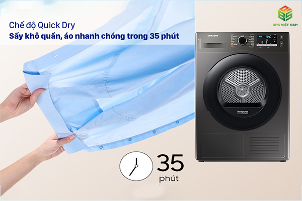 Samsung DV90TA240AX/SV Sấy khô nhanh chóng chỉ 35 phút với chế độ Quick Dry