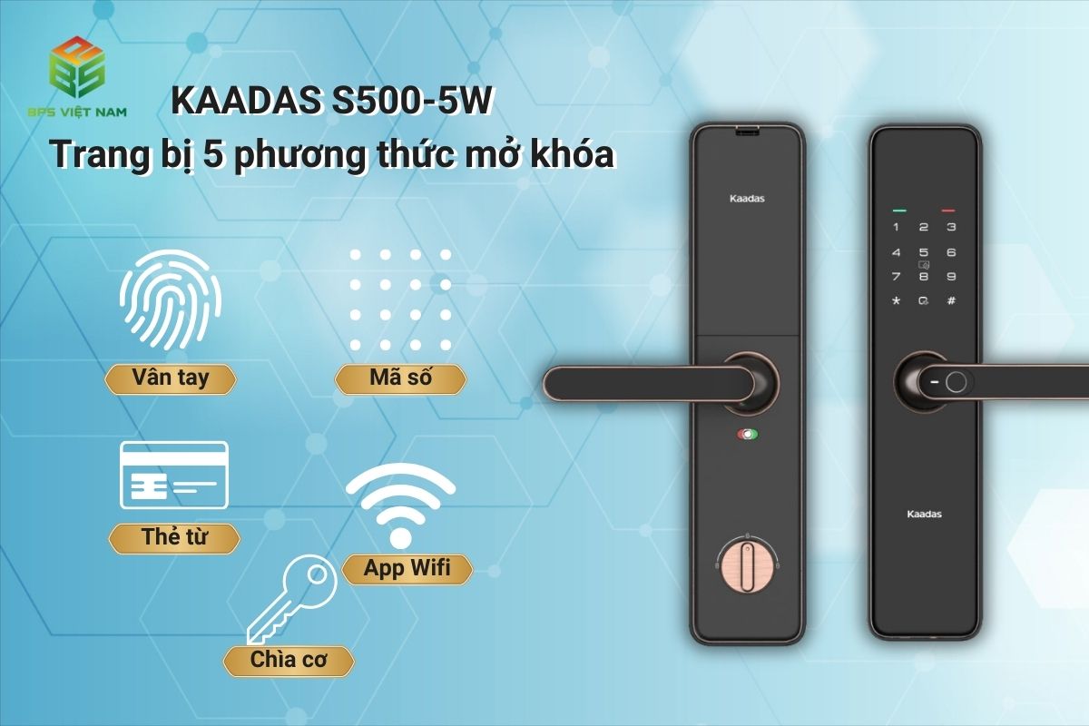 Khóa thông minh Kaadas S500-5W trang bị 5 phương thức mở khóa