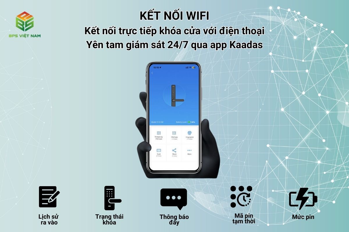 Khóa thông minh Kaadas S500-5W kết nối wifi quản lý từ xa