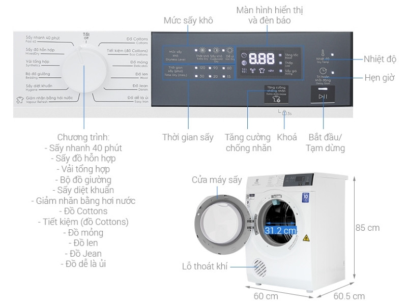 Máy sấy thông hơi Electrolux EDS904H3WC 9kg