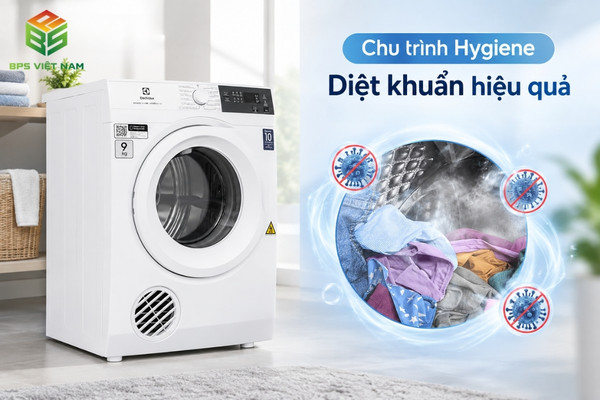 Công nghệ sấy diệt khuẩn Hygiene trên máy sấy Electrolux EDS904H3WC