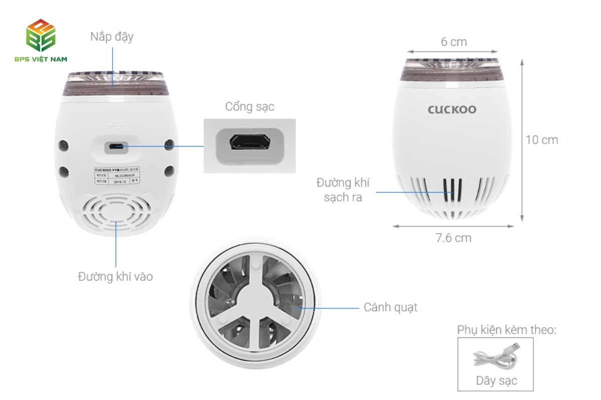 Máy lọc không khí Cuckoo CAC-03V10W. Giá tham khảo: 1,1 triệu đồng.