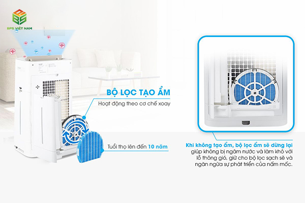 Máy lọc không khí Sharp KC-G50EV-W trang bị Hệ thống tạo ẩm tự nhiên cho không khí