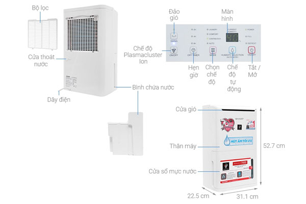 Hướng dẫn sử dụng máy hút ẩm Sharp DW-D12A-W