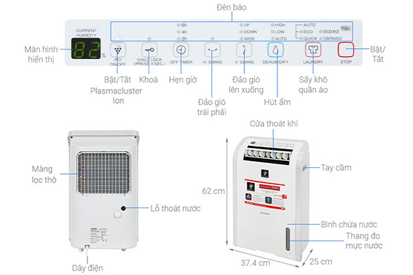 Hướng dẫn sử dụng máy hút ẩm Sharp DW-D20A-W