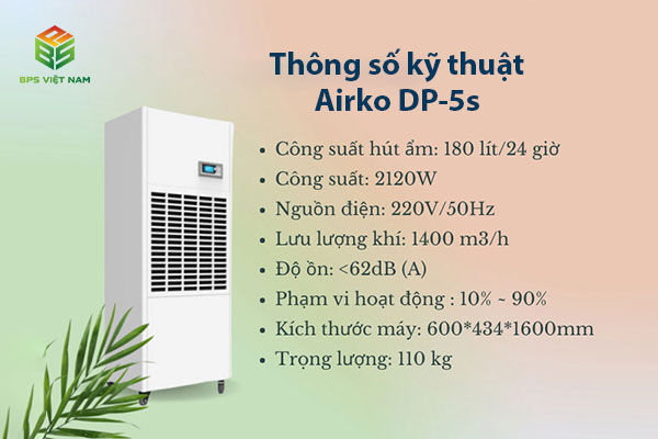 Bảng thông số Máy hút ẩm công nghiệp Airko DP-5S