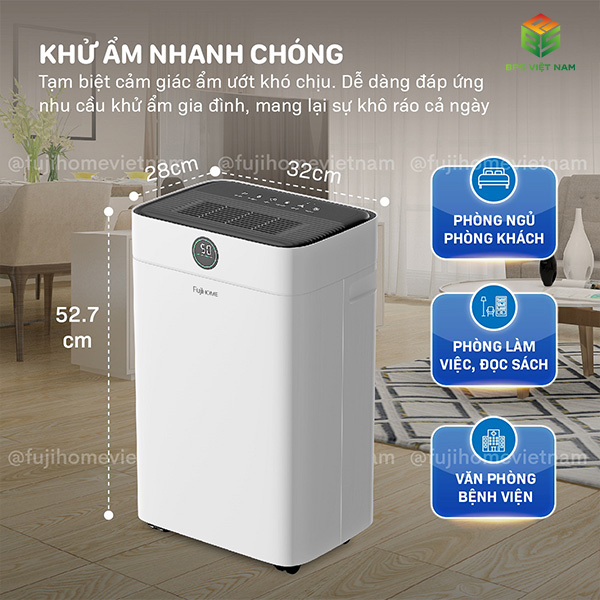 Thông số kỹ thuật Máy hút ẩm FujiHome DH18W-HEPA (18 Lít/24h)