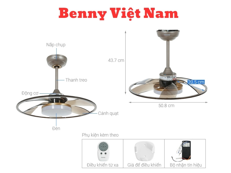 Quạt Benny có Thiết kế hiện đại, độ bền cao 