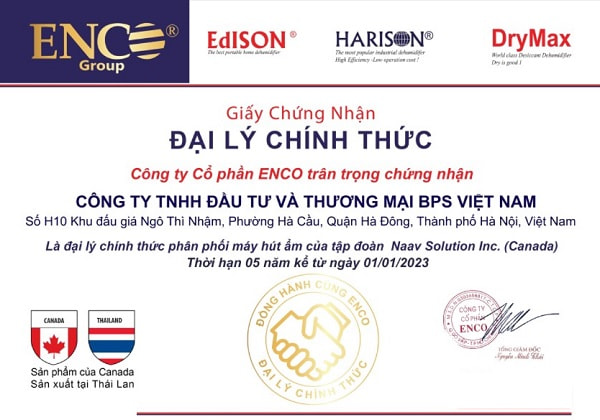 Chứng nhận đại lý máy hút ẩm Edison