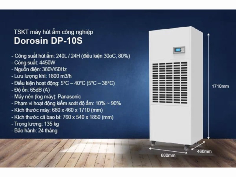 Máy hút ẩm công nghiệp Dorosin DP-10S công suất 240 lít/ngày