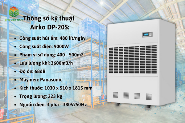 Bảng thông số kỹ thuật Máy hút ẩm công nghiệp Airko DP-20S