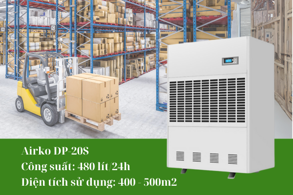 Máy hút ẩm công nghiệp Airko DP-20S công suất 480 lít/24h, diện tích sử dụng 400 - 500m2