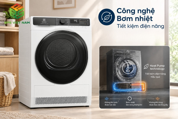 Máy sấy bơm nhiệt Electrolux EDH903R7WC tiết kiệm điện năng 