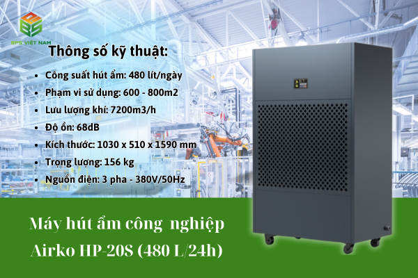 Thông số kỹ thuật Máy hút ẩm công nghiệp Airko HP-20S (480 Lít/24h)