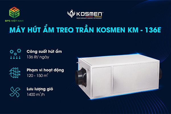 máy hút ẩm treo trần Kosmen KM-136E hút ẩm hiệu quả