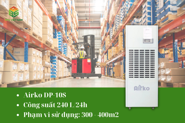 Máy hút ẩm công nghiệp Airko DP-10S công suất 240 lít/ngày, phù hợp cho kho xưởng 300 - 400m2