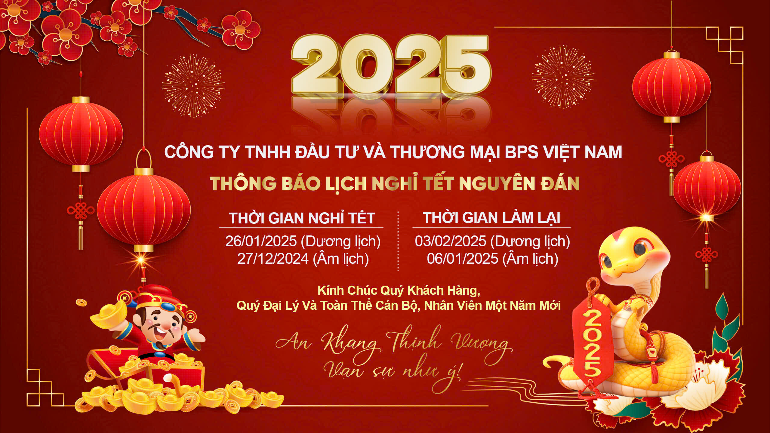 THÔNG BÁO LỊCH NGHỈ TẾT ÂM LỊCH 2025 BPS VIỆT NAM