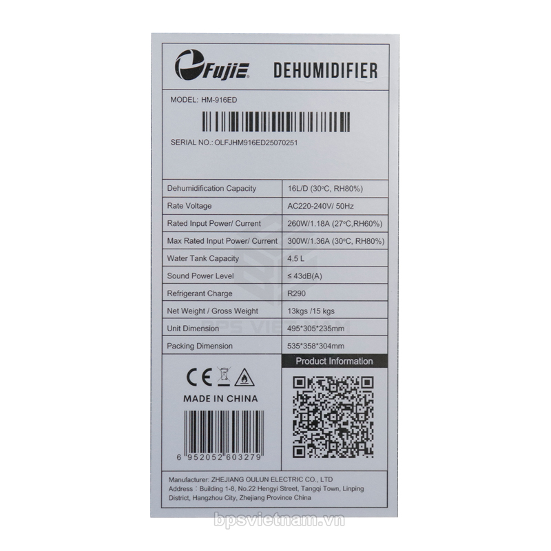 Máy hút ẩm FujiE HM-916ED (16 Lít/24h)-2