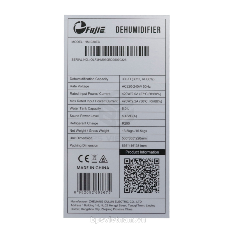 Máy hút ẩm FujiE HM-930ED (30 Lít/24h)-8
