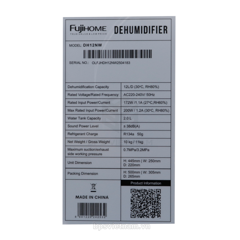 Máy hút ẩm FujiHome DH12NW (12 Lít/24h)-10
