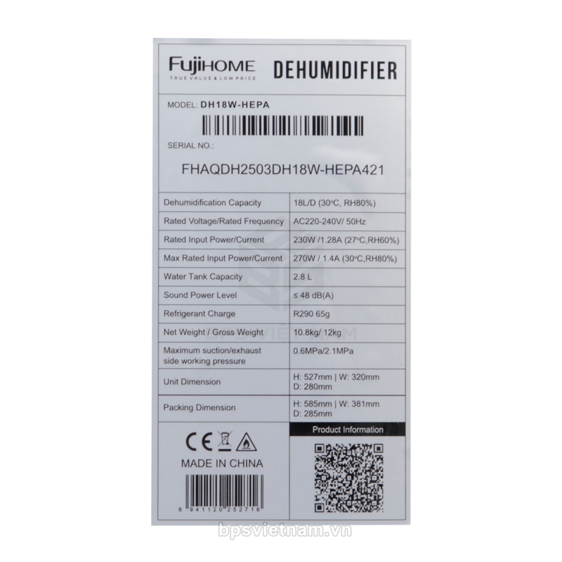 Máy hút ẩm FujiHome DH18W-HEPA (18 Lít/24h)-9